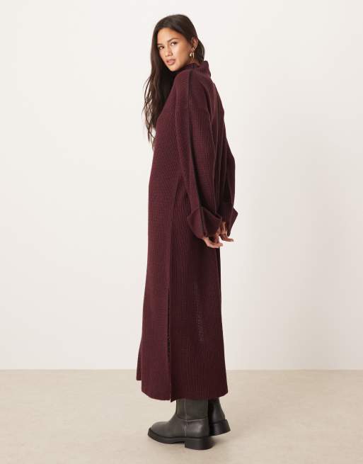 VILA - Robe longue en maille à col montant - Bordeaux, 2 de 4