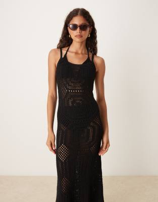 Vila - Robe longue en maille au crochet de qualité supérieure - Noir - view 1