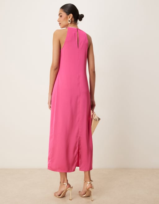 VILA - Robe longue en satin avec col montant - Rose framboise, 3 de 4