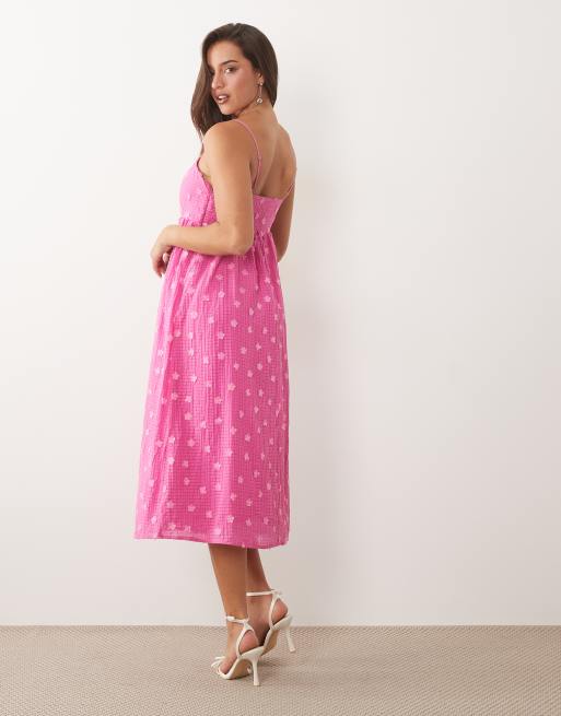 VILA - Robe longue texturée à bretelles fines et appliqués fleuris en relief - Rose, 4 de 4