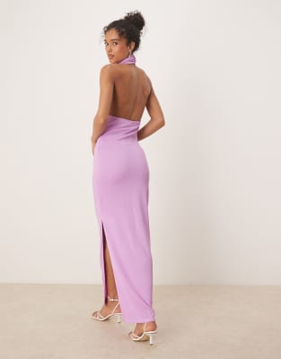 Robe longue texturée à col bénitier et dos décolleté - Violet 2XL