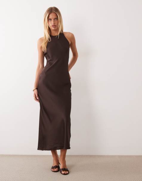 Vila robe midi en satin style racer chocolat - view 1