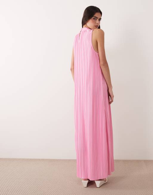 VILA - Robe plissée longue à col montant - Rose clair, 4 de 4