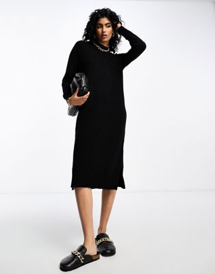 Vila high neck knitted midi jumper dress in black - ASOS Price Checker