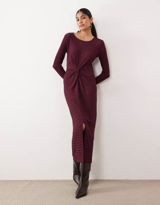 Robe texturée mi-longue avec détail torsadé - Bordeaux-Rouge S