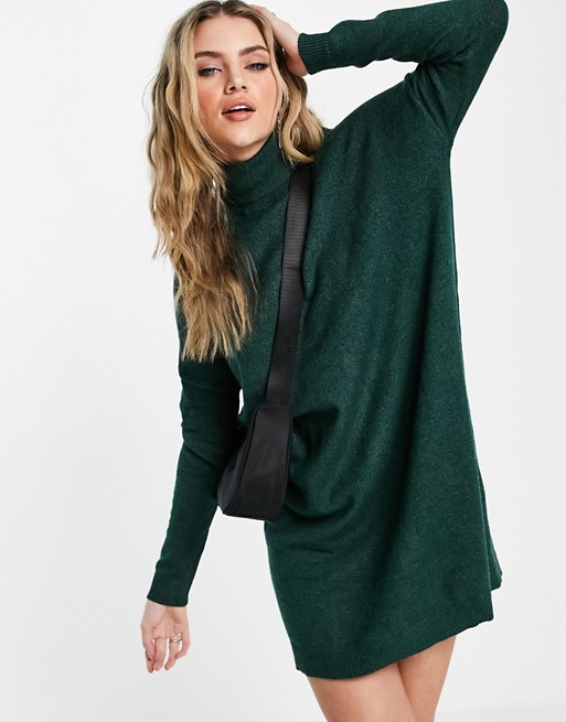 Vila roll neck jumper dress in green
