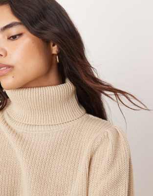 Vila Roll Neck Knit Sweater In Neutral