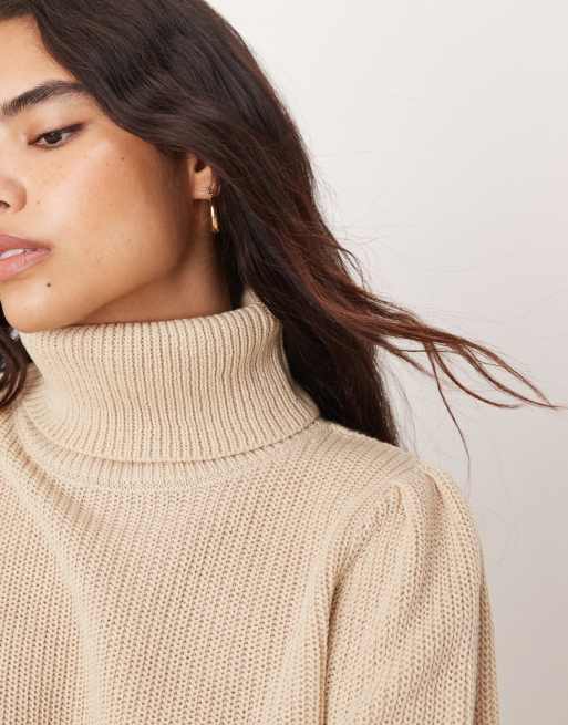 Vila roll neck knit sweater in beige