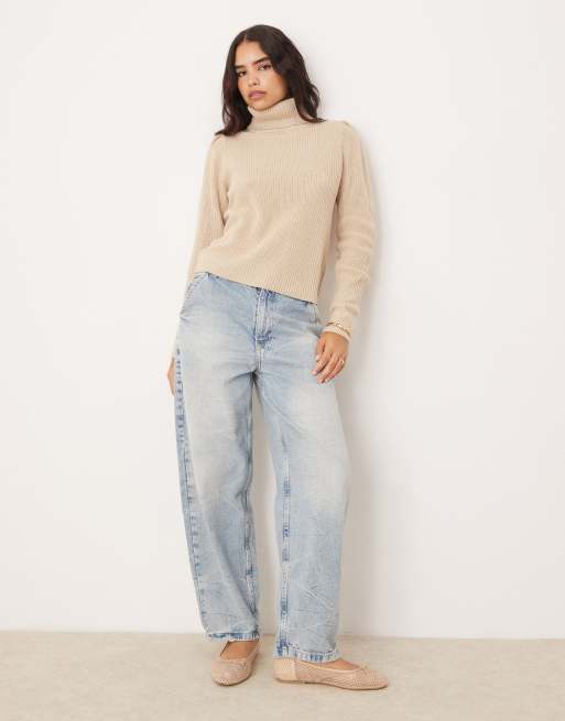 Vila roll neck knit sweater in beige