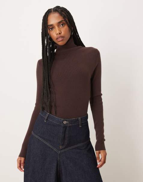 Vila roll neck knitted jumper in chocolate brown
