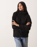 [Vila] VILA roll neck knitted jumper with cuff detail in black 2XL Black