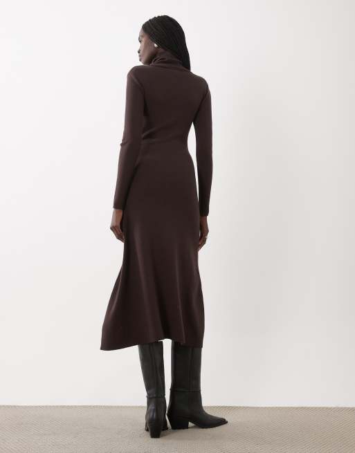 Vila roll neck knitted maxi dress in chocolate brown, 4 of 4