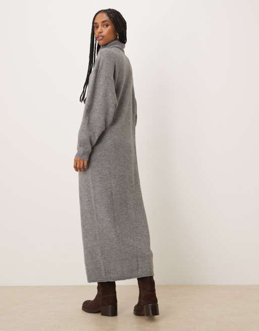 Vila roll neck knitted midi dress in medium grey melange, 4 of 4