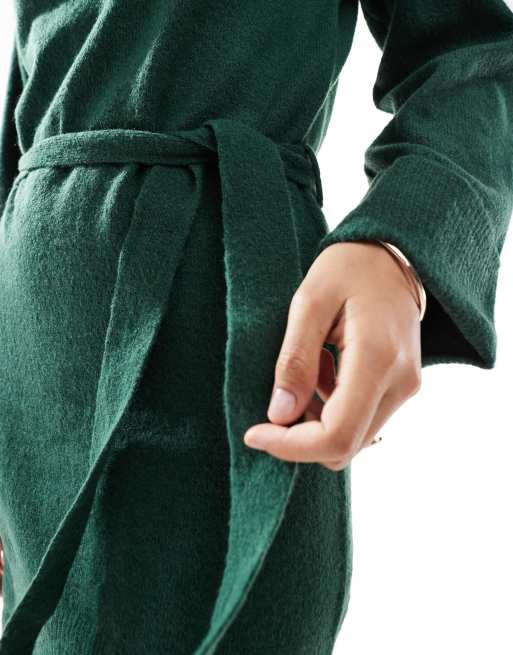 Vila roll neck mini jumper dress with tie waist in green ASOS