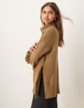 [Vila] Vila roll neck oversized jumper with turn up cuff in green melange XS Gothic olive