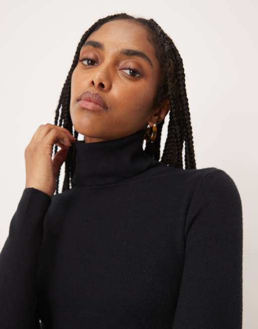 Vila roll neck ribbed knit maxi dress in black, 2 of 4