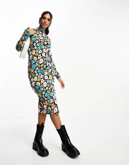 Vila roll neck side split maxi jersey dress Yours in floral print