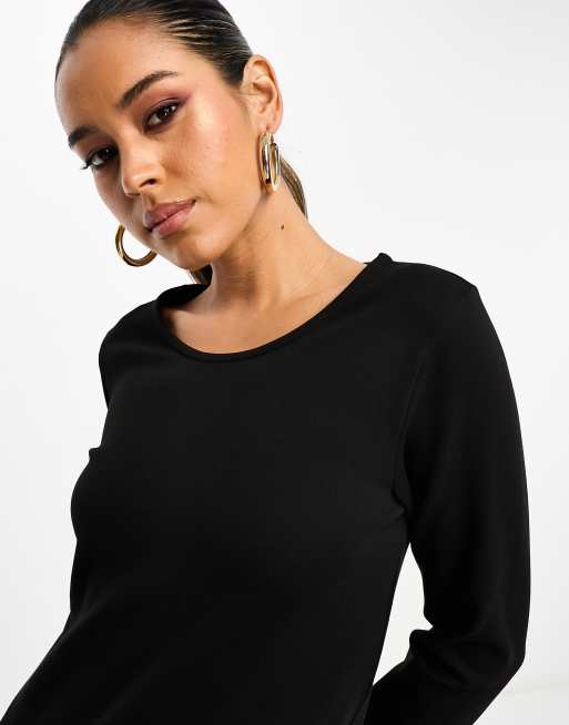 Vila round neck jersey midi jumper dress in black, 2 of 4