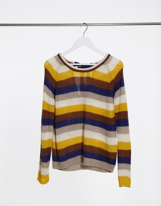 Vila round neck knitted jumper in yellow stripe