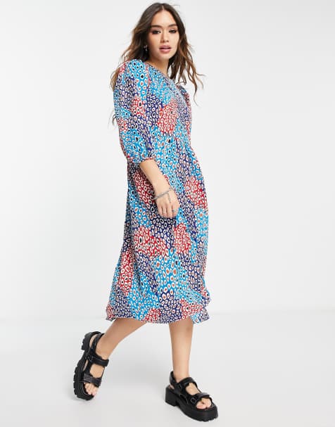 Vila round neck midi dress in navy