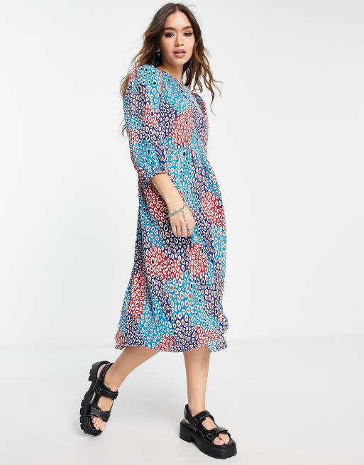 Vila round neck midi dress in navy | ASOS