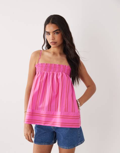 Vila cotton babydoll cami top co-ord pink and red stripe