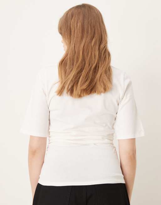 Vila ruched side detail short sleeve t-shirt in cream, 4 of 4