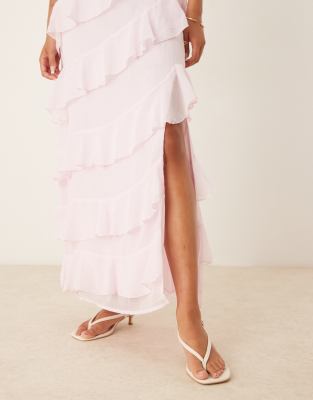 Vila Ruffle Cami Maxi Dress With Leg Slit