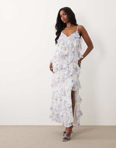 asos white floral maxi dress White Maxi Dresses | White Boho Long Dresses