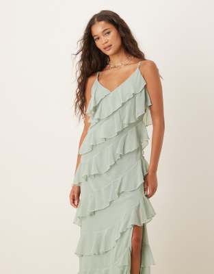 Vila Ruffle Cami Midi Dress With Leg Slit