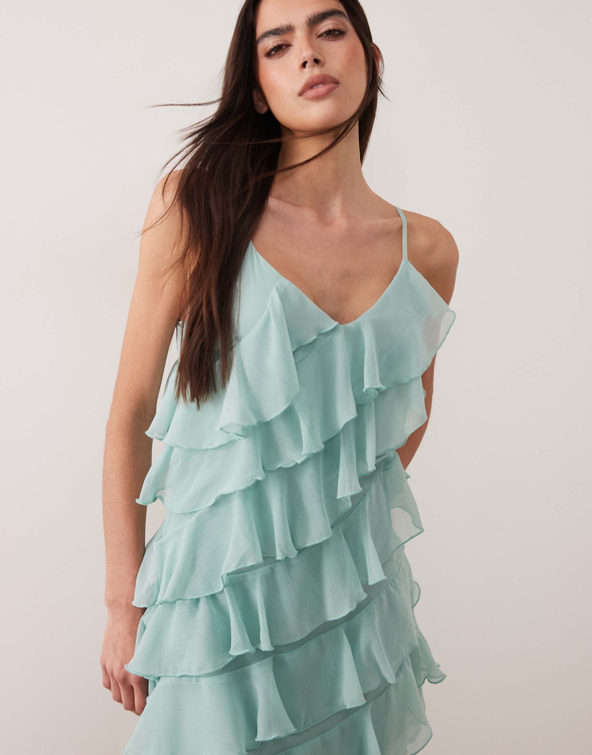 vila ruffle cami mini dress in blue surf
