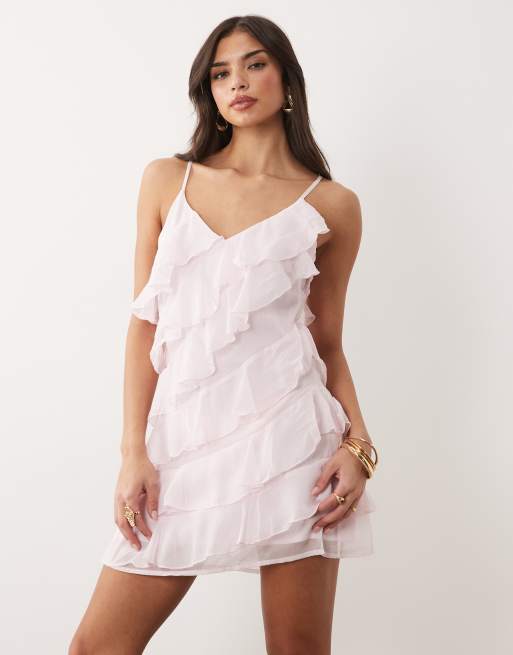 Vila ruffle cami mini dress in cherry blossom pink, 3 of 4