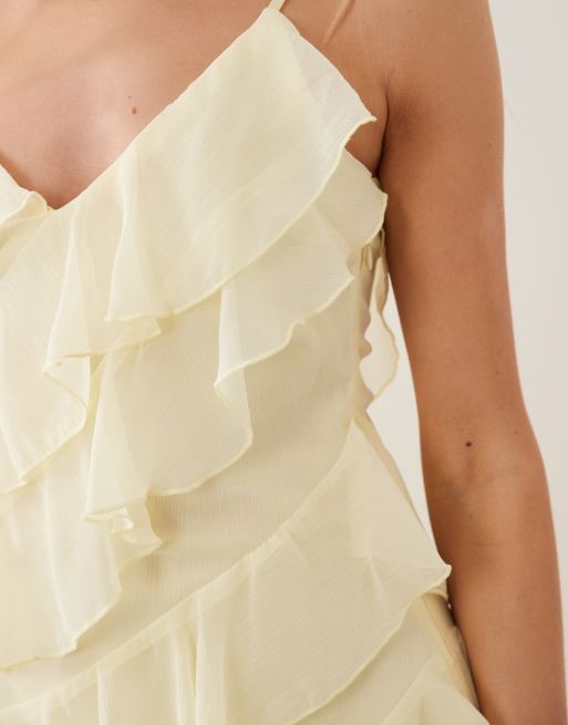 Vila ruffle cami mini dress in pastel yellow, 3 of 4