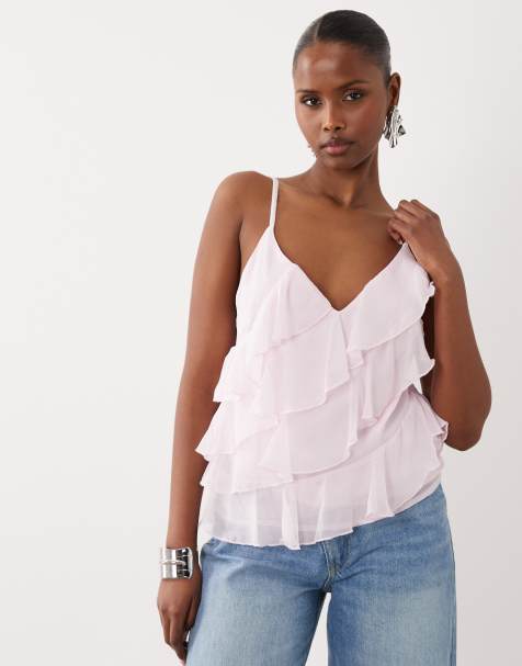 Vila ruffle cami top in cherry blossom pink - view 1
