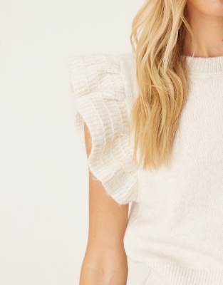 Vila Ruffle Detail Knit Tank Top In Neutral
