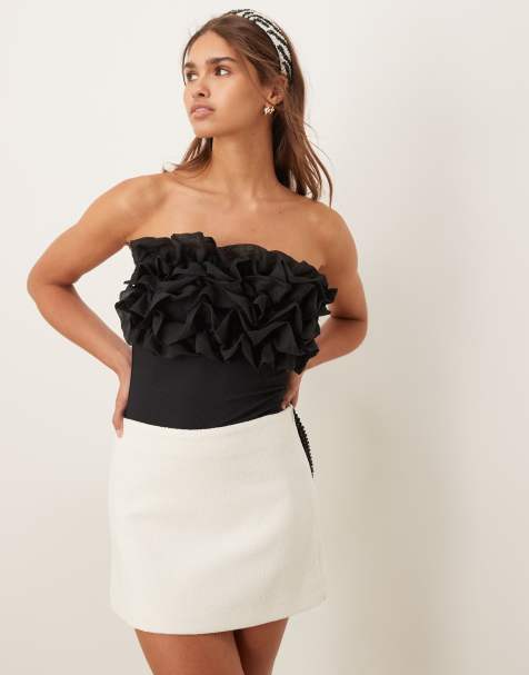 Vila ruffle front bodysuit in black - view 1