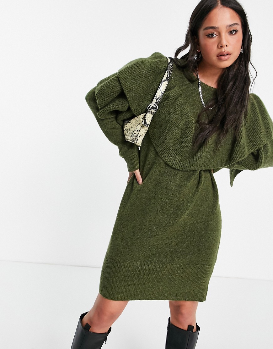 Vila ruffle sweater dress in ivy-Green