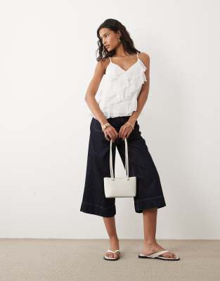 Vila Ruffle Trim Cami Top In White