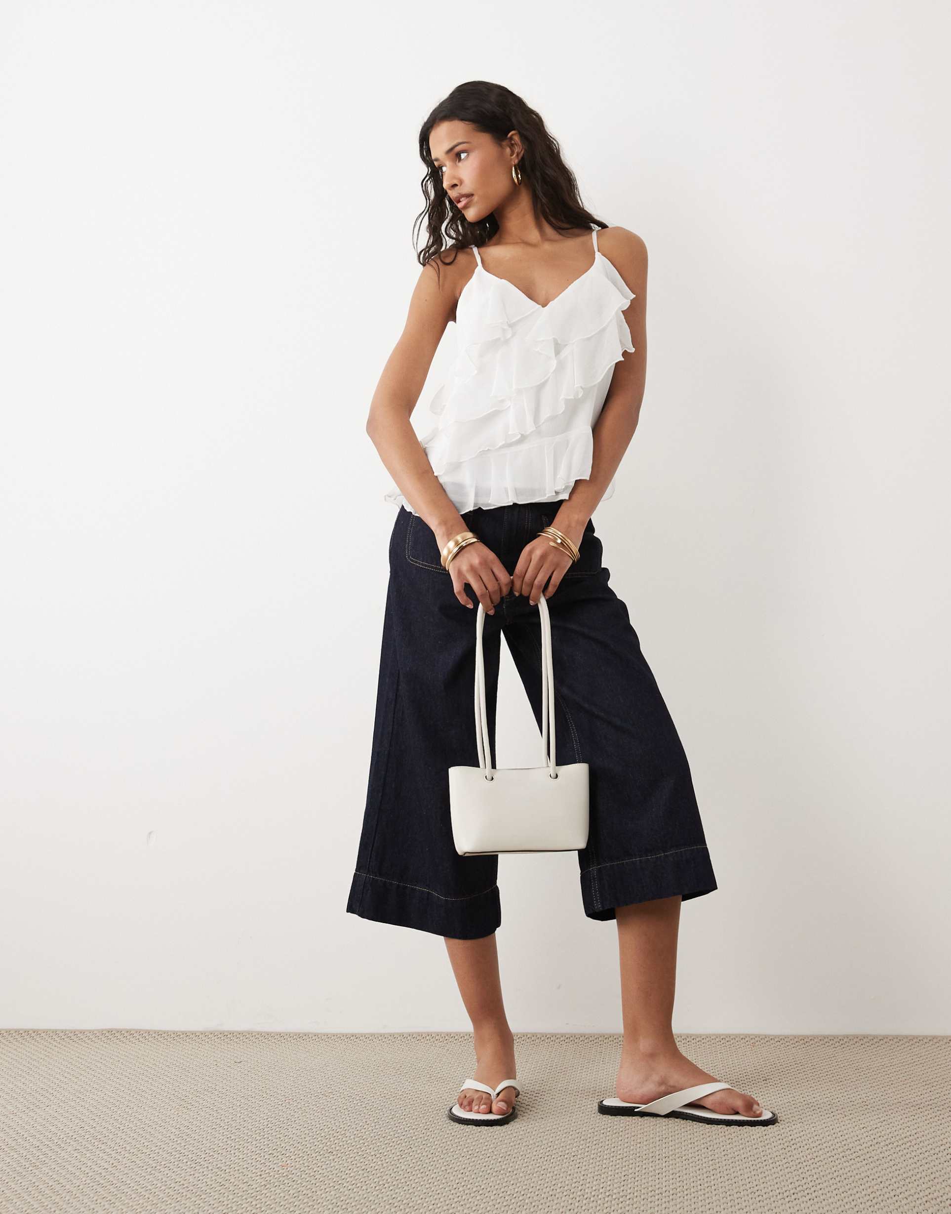 vila ruffle trim cami top in white