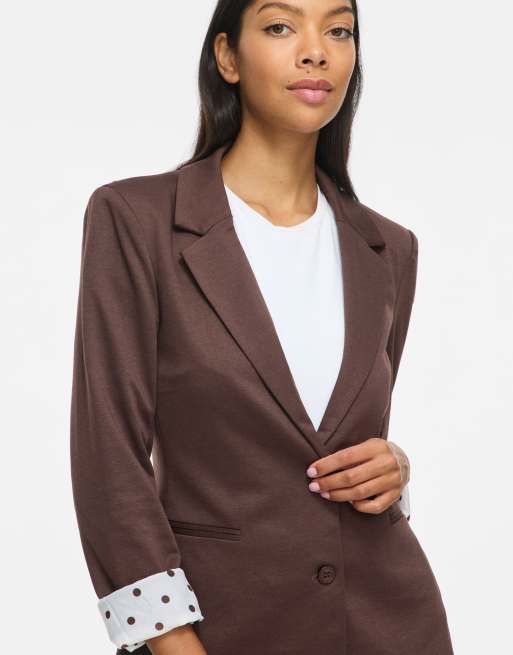 Vila - Saga - Blazer slim in jersey marrone, 4 di 7