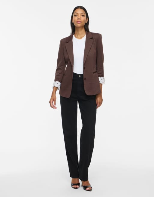 Vila Saga jersey blazer i slim fit i brun, 3 af 7