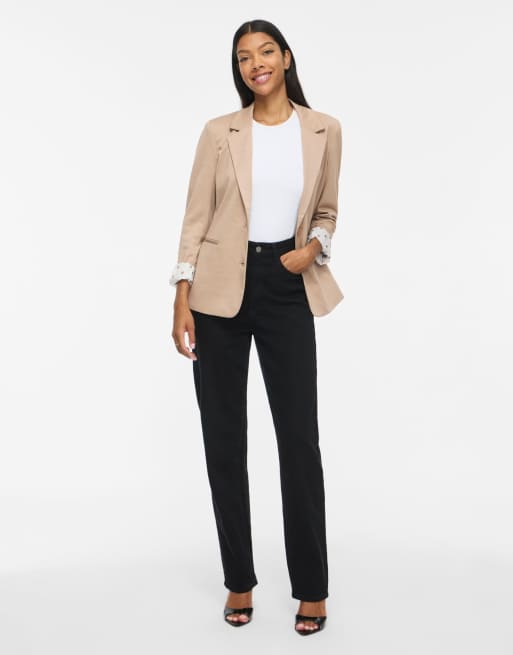 Vila Saga jersey blazer i slim fit i brun, 3 af 7