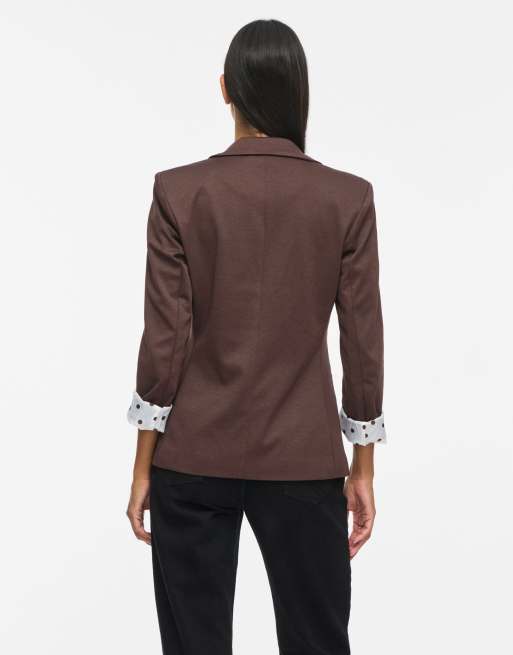 Vila Saga jersey slim fit blazer in brown, 2 of 7
