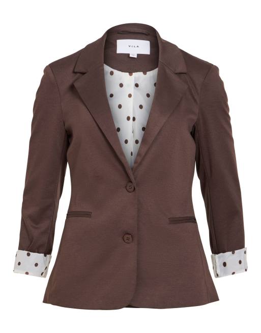 Vila Saga jersey slim fit blazer in brown, 6 of 7