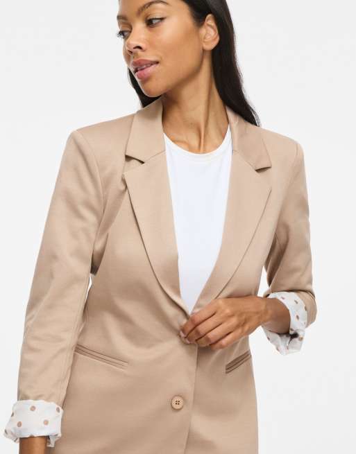 Vila Saga jersey slim fit blazer in brown, 4 of 7