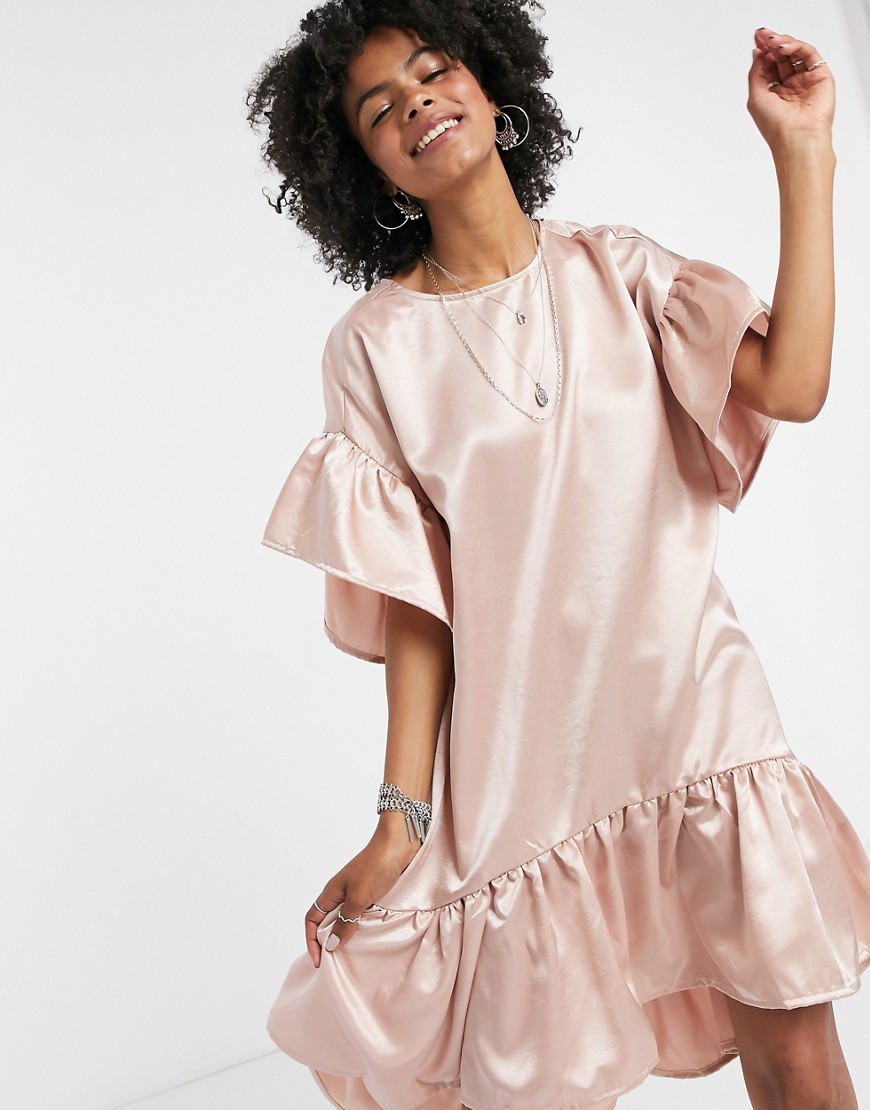 Vila - Satijnen jurk met lange achterkant in roze