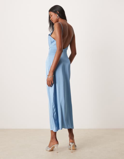 VILA - Satijnen maxi-jurk met gedrapeerde halslijn zalig blauw, 2 van 4