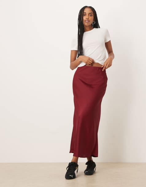 VILA - Satijnen maxi rok in cabernet rood - view 1