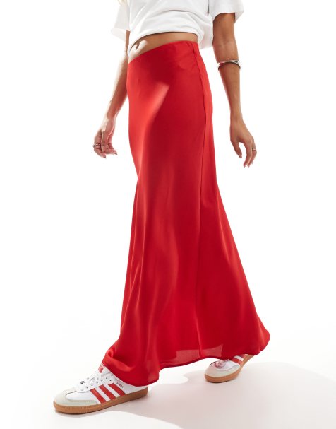 Vila - Satijnen maxi rok in rood - view 1