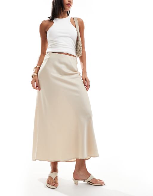 Vila Satijnen maxi rok in zandkleur ASOS